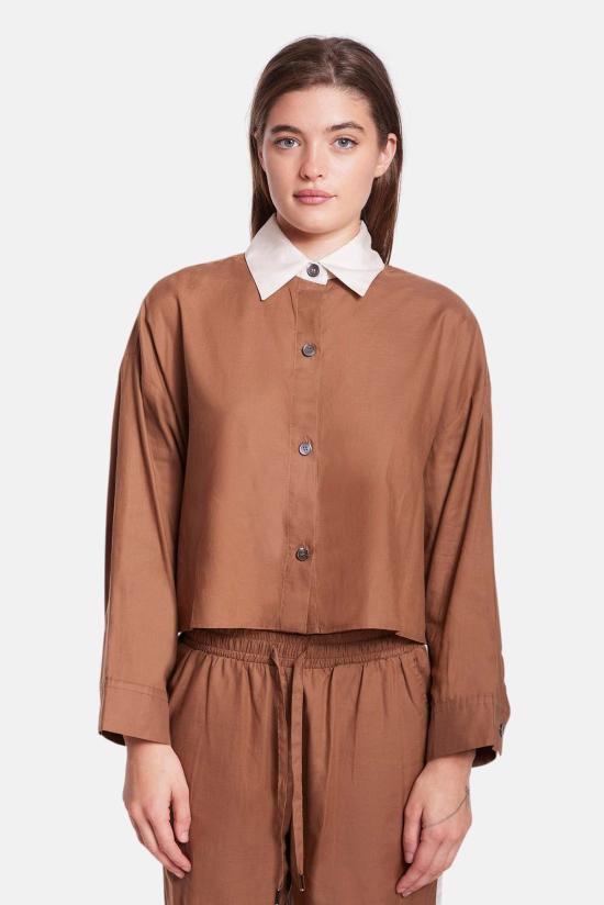  더 타일 클럽 셔츠 타일 클럽 간셋 팝린 크롭 셔츠 - THE TILE CLUB