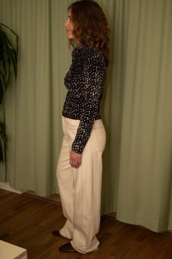  넘버 식스 긴팔 티셔츠 No.6 카라 탑 블랙 플로럴 - NO.6