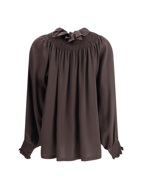 25FW 버버리 지오메트릭 실크 블라우스 8115914 C3824 BROWN - BURBERRY