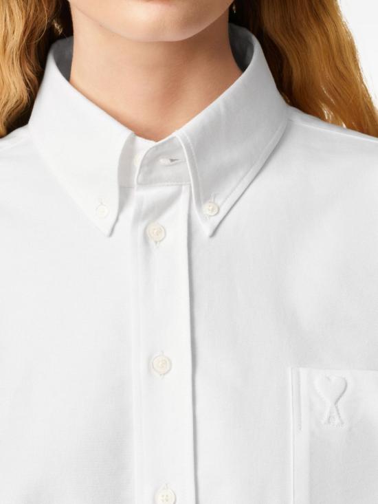 25FW 아미 톤온톤 하트 로고 크롭 오버사이즈 셔츠 FSH770CO0031 168 WHITE - AMI