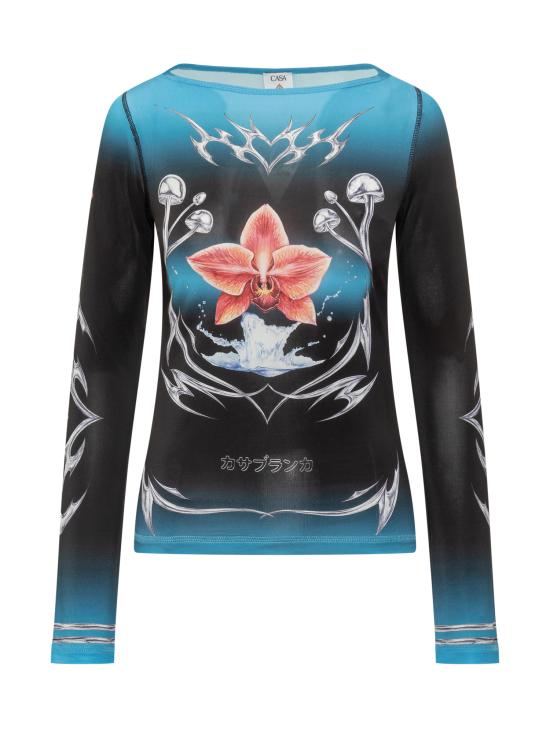 25FW 카사블랑카 반팔 티셔츠 AW25JTP40401 01 NERO AZZURRO