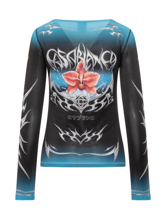 25FW 카사블랑카 반팔 티셔츠 AW25JTP40401 01 NERO AZZURRO - CASABLANCA