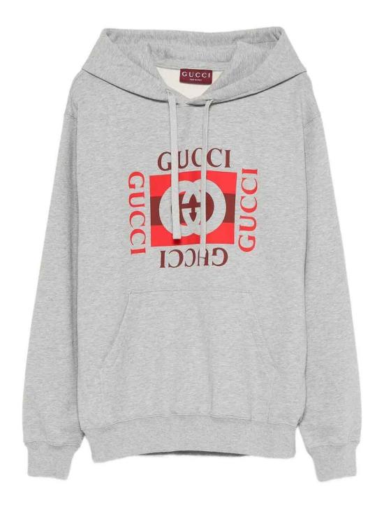  구찌 로고 프린트 코튼 저지 후드 티셔츠 788771XJHDP1230 Grey