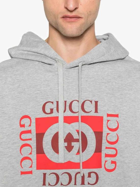  구찌 로고 프린트 코튼 저지 후드 티셔츠 788771XJHDP1230 Grey - GUCCI