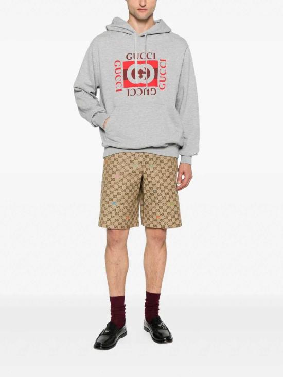  구찌 로고 프린트 코튼 저지 후드 티셔츠 788771XJHDP1230 Grey - GUCCI
