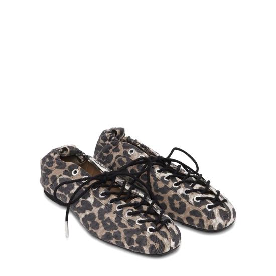 25SS 가니 레오파드 프린트 데님 아일렛 레이스업 발레리나 플랫 슈즈 S2961 943 LEOPARD - GANNI
