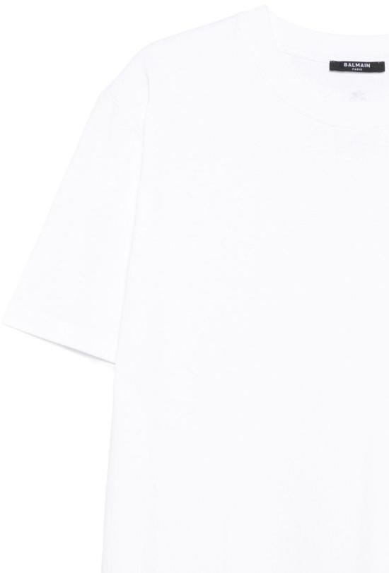 25FW 발망 플록 반소매 티셔츠 FH0EG000GF30GAB WHITE - BALMAIN
