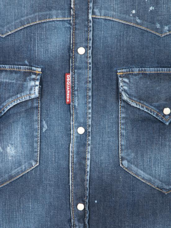 26FW 디스퀘어드2 패션 디스트레스드 웨스턴 데님 셔츠 S74DM0935 S30341 470 Blue - DSQUARED2