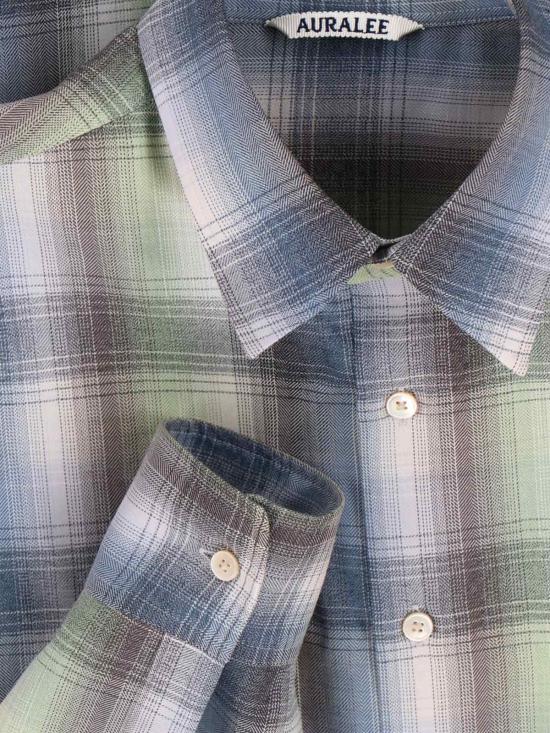 25FW 오라리 긴팔 셔츠 A25AS01LC BLUE GREEN CHECK DOM - AURALEE