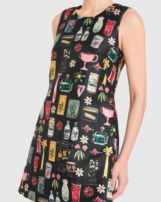  아만다 업리차드 숏 원피스 아만다 업리처드 베네딕트 드레스 블랙 트레저 프린트 - AMANDA UPRICHARD