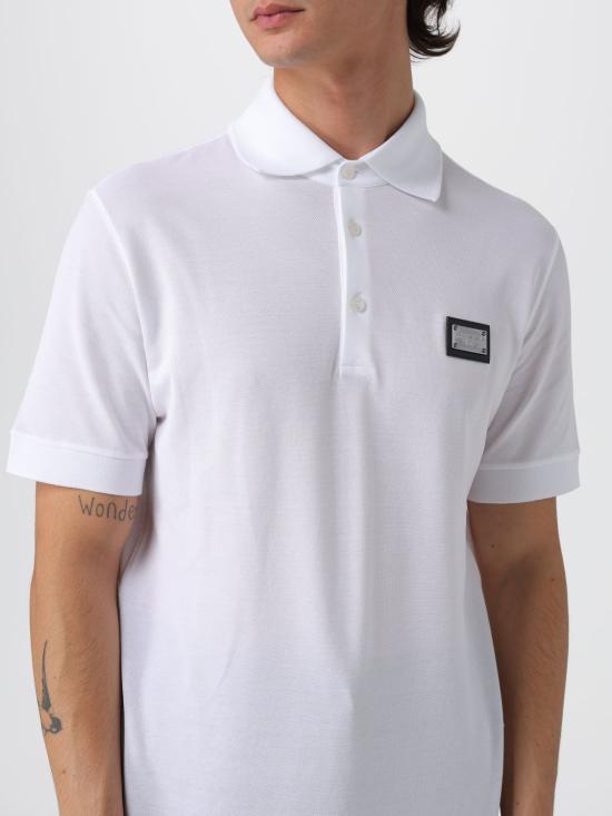 25FW 돌체앤가바나 로고 태그 코튼 폴로 셔츠 G8PL4TG7F2H W0800 White - DOLCE & GABBANA