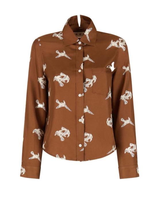  마르니 블라우스 레이븐스 실크 트윌 프린트  브라운