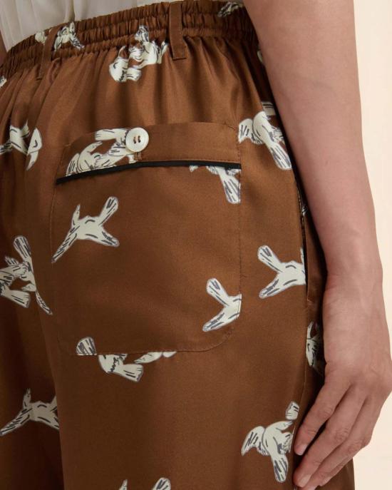  마르니 스트레이트 팬츠 레이븐 프린트 와이드 레그 팬츠 브라운 - MARNI