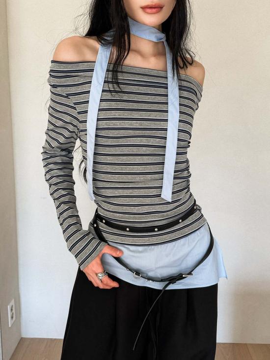  더 엔케이씨 스토어 블라우스 Nkc 스토어 에머리 그레이 스트라이프 탑