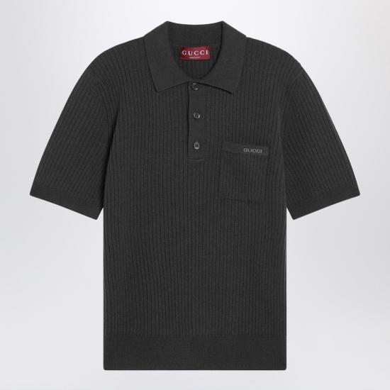 25FW 구찌 울 캐시미어 립 니트 폴로 셔츠 833503XKEYU Green