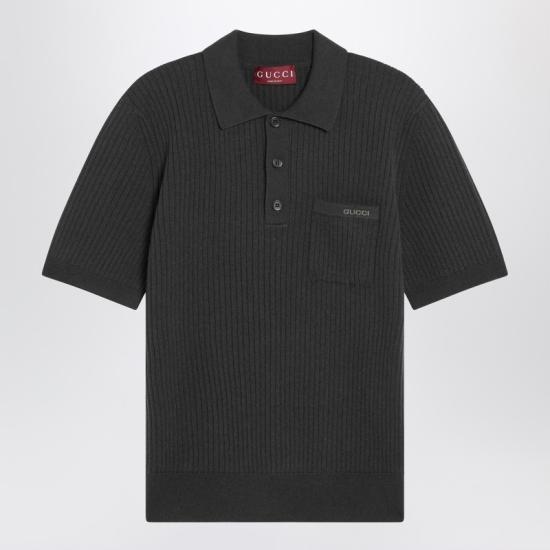  구찌 울 캐시미어 립 니트 폴로 셔츠 833503XKEYU Green