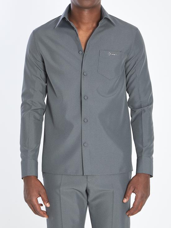 25FW 구찌 울 개버딘 클램프 슬림 셔츠 841624 GREY