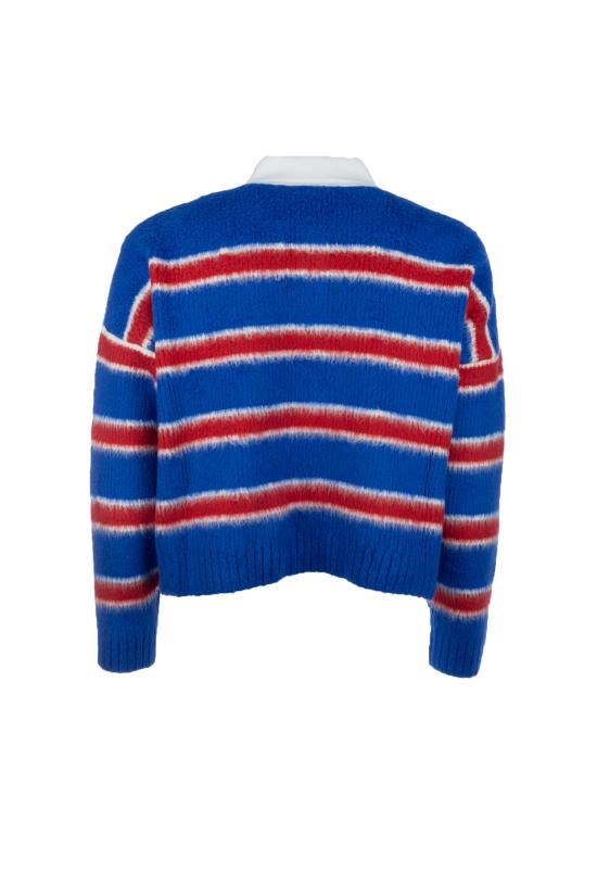 25FW 셀린느 폴로 스웨터 브러쉬드 스트라이프 RY0FQ0ZQJ0 GBT8 BLUE RED ECRU - CELINE