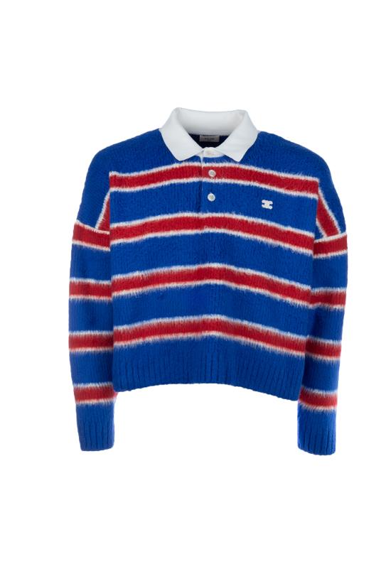 25FW 셀린느 폴로 스웨터 브러쉬드 스트라이프 RY0FQ0ZQJ0 GBT8 BLUE RED ECRU