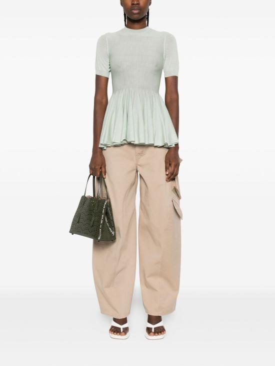 25FW 알라이아 메리노 율 페플럼 탑 AA9H1235M922B 605 Verde chiaro - ALAIA