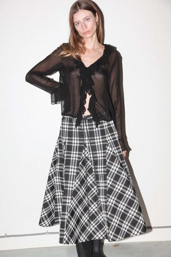  케이코 미디 스커트 KK Co 플레드 피크 스커트 블랙 플레드 - KKCO