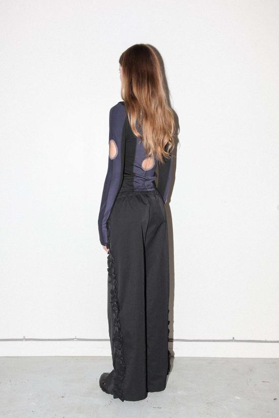  케이코 스트레이트 팬츠 KK Co 러플 스플릿 트랙 팬츠 오닉스 - KKCO