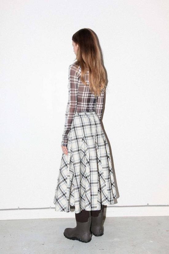  케이코 미디 스커트 KK Co 플레이드 피크 스커트 에크루 플레이드 - KKCO