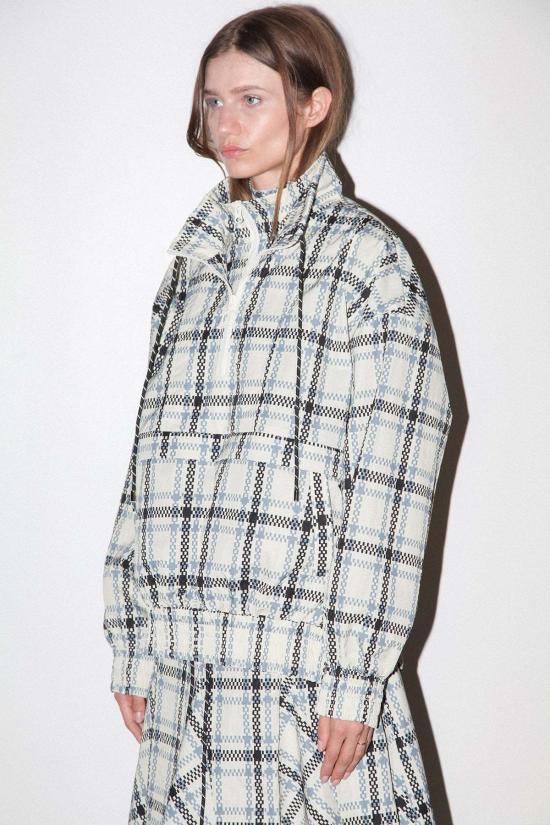  케이코 블라우스 KK Co 플레이드 트레일 더블 모크넥 재킷 에크루 플레이드 - KKCO