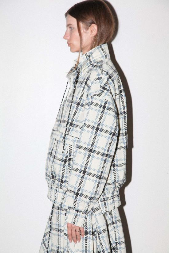  케이코 블라우스 KK Co 플레이드 트레일 더블 모크넥 재킷 에크루 플레이드 - KKCO