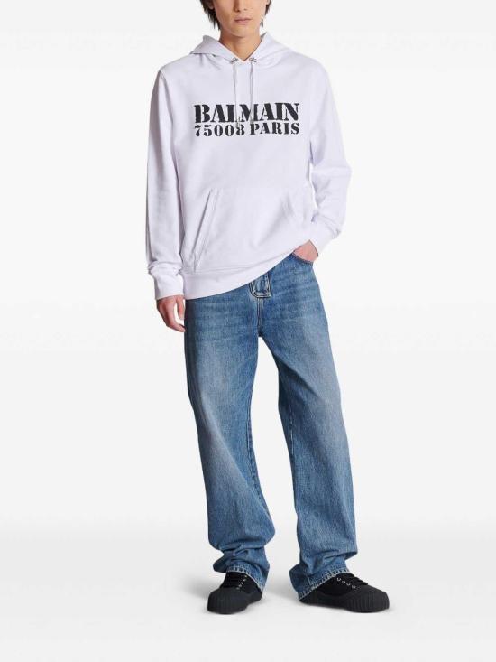  발망 후드 티셔츠 FH1JT047BD04GAB White - BALMAIN