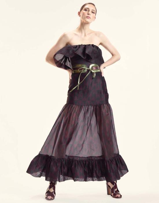  신시아 로리 민소매 티셔츠 신시아 로울리 유지니아 오간자 플라운스 탑 블랙/버건디 - CYNTHIA ROWLEY