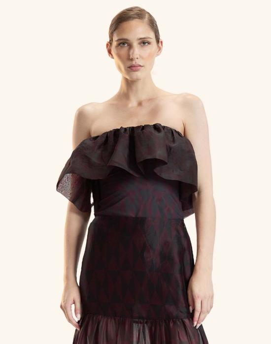  신시아 로리 민소매 티셔츠 신시아 로울리 유지니아 오간자 플라운스 탑 블랙/버건디