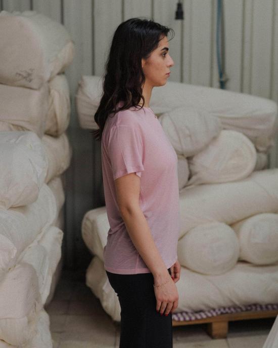  베이스레인지 반팔 티셔츠 티셔츠 티 도로 핑크 - BASERANGE