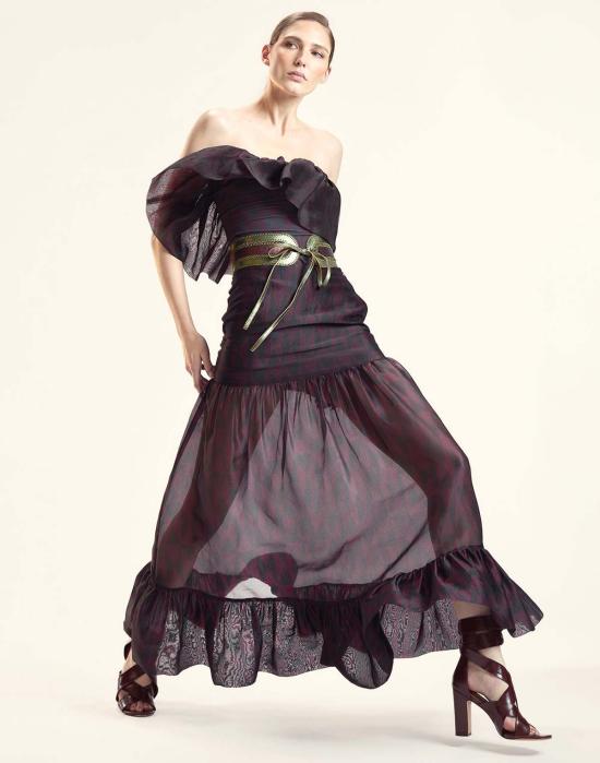  신시아 로리 롱 스커트 신시아 로울리 유지니아 오간자 스커트 블랙/버건디