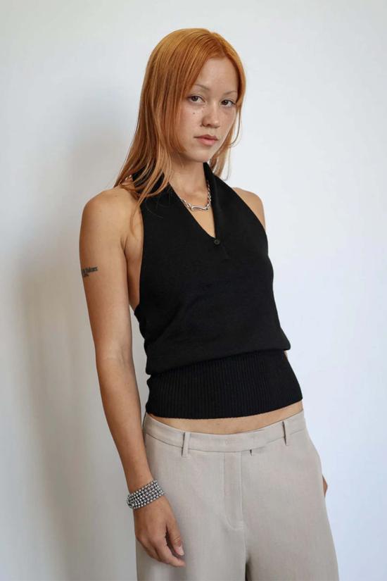  길 민소매 티셔츠 Geel Marcelo 홀터 탑 블랙