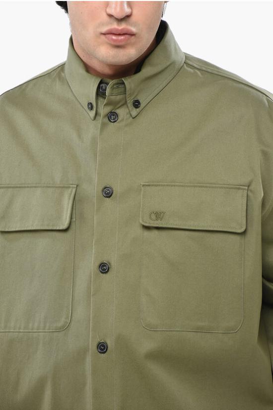  오프화이트 긴팔 셔츠 OMES009F24FAB001 5858 Green - OFF WHITE