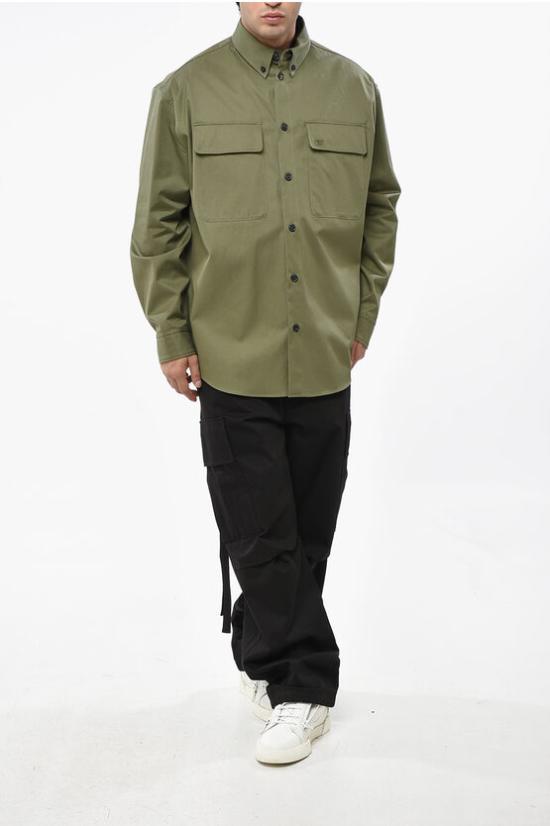  오프화이트 긴팔 셔츠 OMES009F24FAB001 5858 Green - OFF WHITE