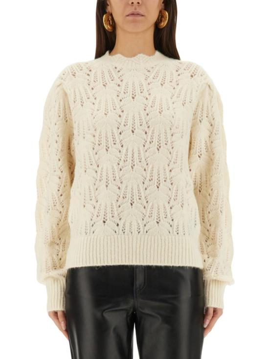 25FW 이자벨마랑에뚜왈 레이스 니트 퍼프 슬리브 크루넥 스웨터 PU0727FA C3L08E23EC Neutrals