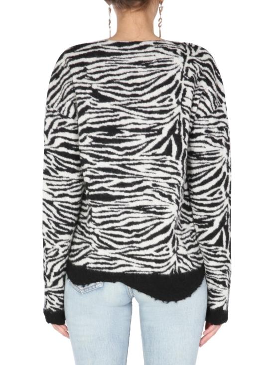  생로랑 지브라 패턴 브이넥 스웨터 646427 YA2PU1095 White - SAINT LAURENT