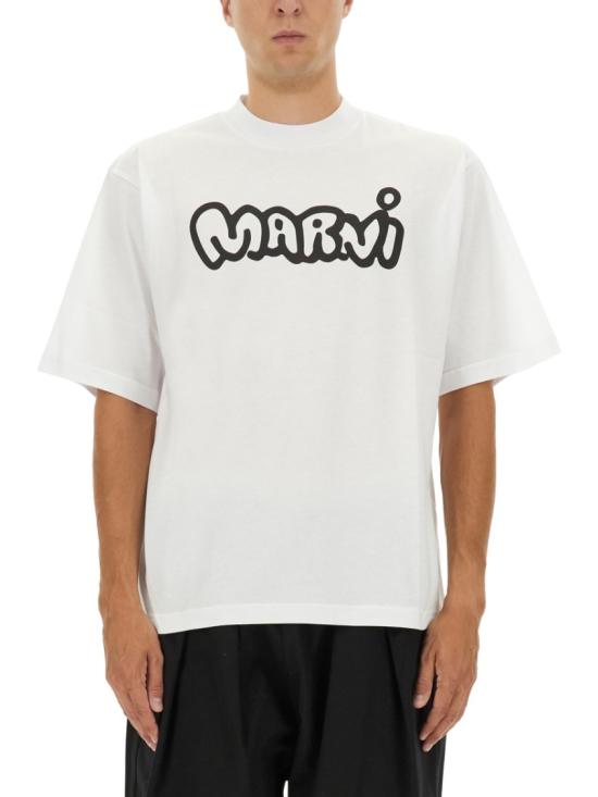 25FW 마르니 반팔 티셔츠 HUMU0223WP USCY53LOW01 White
