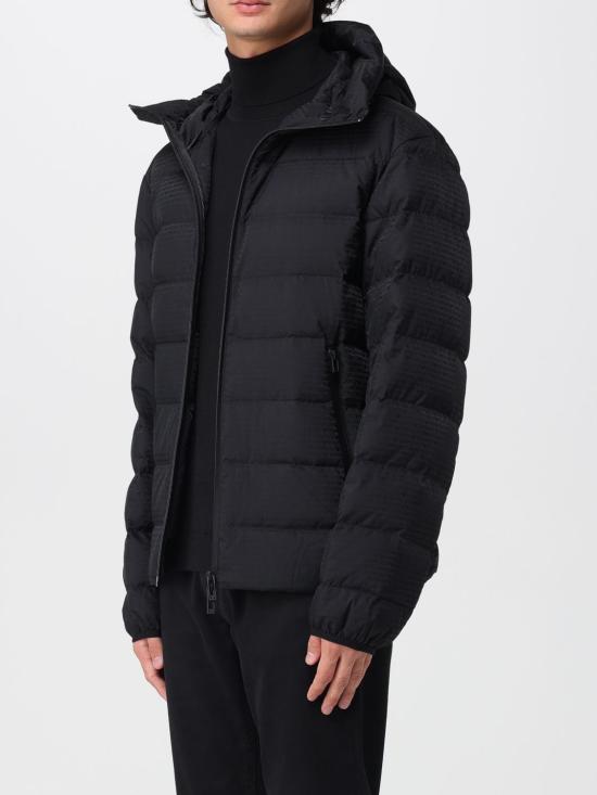 25FW 엠포리오 아르마니 자카드 로고 레터링 퀼팅 나일론 후디드 자켓 자카드 로고 레터링 퀼팅 나일론 후디드  EM003043AF15384 UC001 Black - EMPORIO ARMANI