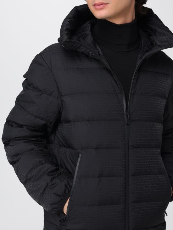 25FW 엠포리오 아르마니 자카드 로고 레터링 퀼팅 나일론 후디드 자켓 자카드 로고 레터링 퀼팅 나일론 후디드  EM003043AF15384 UC001 Black - EMPORIO ARMANI