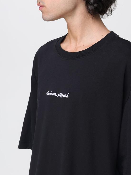 25FW 메종키츠네 자수 오버사이즈 티셔츠 OM00122KJ0119 P199 Black - MAISON KITSUNE