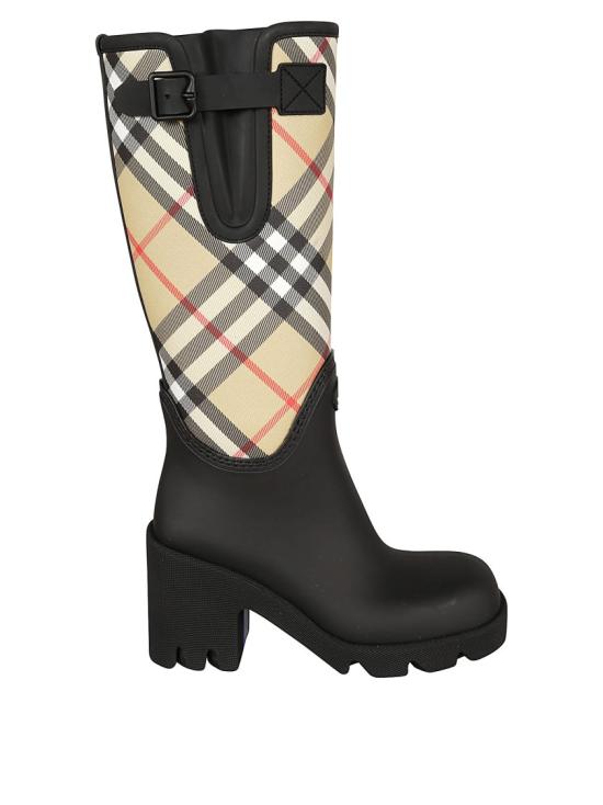 25FW 버버리 로고 엠보싱 체크 힐 부츠 8111680 A1189 Black