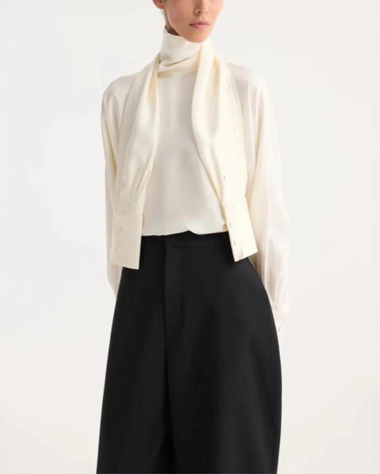  로에 블라우스 풀라드 실크 탑 화이트 - ROHE