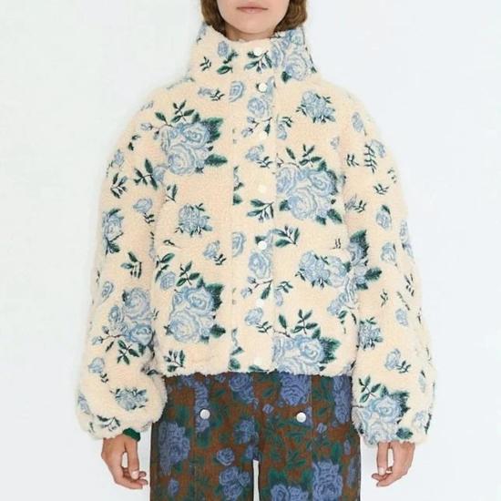  TINY BIG SISTER 숏패딩 타이니 빅 시스터 자수 장미 셰르파 재킷 바닐라