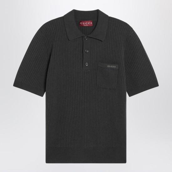 25FW 구찌 울 캐시미어 립 니트 폴로 셔츠 833503XKEYU R GUC 3026 GREEN