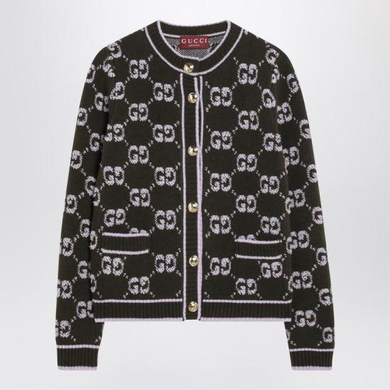 25FW 구찌 GG 울 부클 자카드 가디건 713300XKCNA R GUC 3039 GREEN