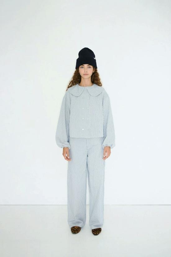  타이니 빅 시스터 데님 팬츠 베르타 스트라이프 데님 청바지 화이트 & 블루 - TINY BIG SISTER