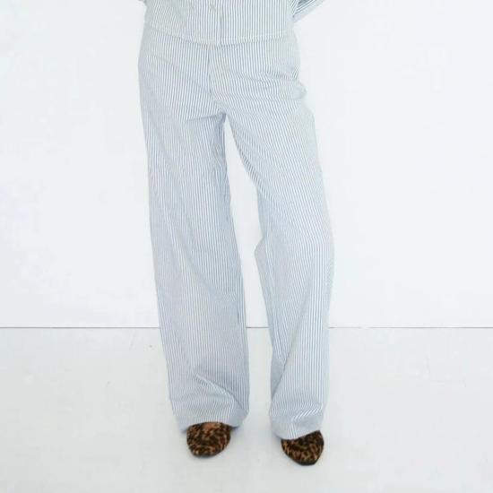  타이니 빅 시스터 데님 팬츠 베르타 스트라이프 데님 청바지 화이트 & 블루 - TINY BIG SISTER